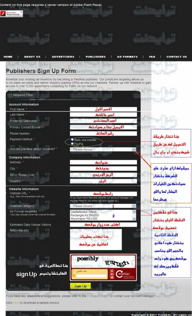 شرح التسجيل في شركة yieldads.com بالتفصيل